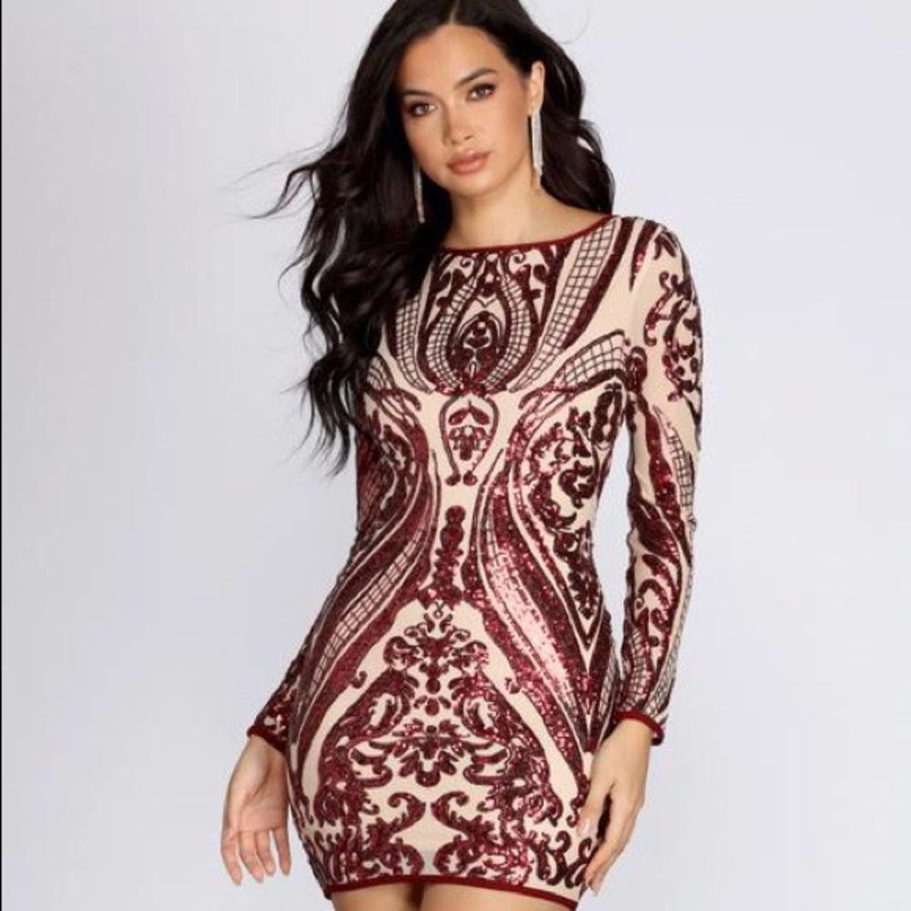 Windsor Slay In Sequins Damask Mini Dress